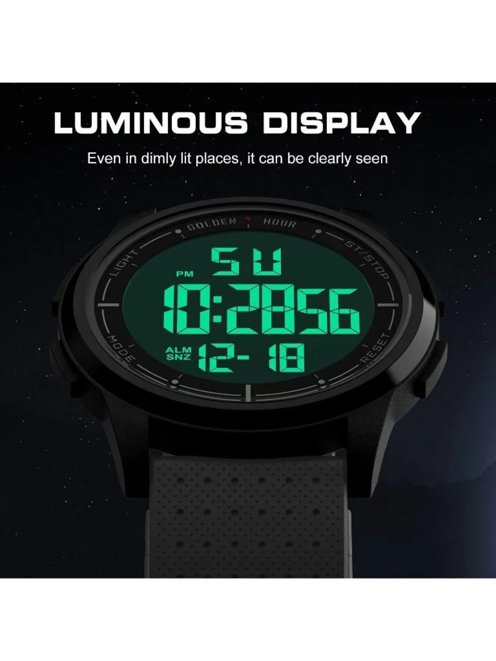 Men's Black Grey Rubber Strap Ultra-Thin Minimalist Waterproof Digital Watch